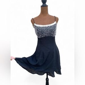 Vintage Y2K Holiday Pearl Beaded Formal Homecoming Mini Dress